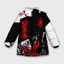 Куртка зимняя для девочки Берсерк черная маска с логотипом, цвет: 3D-красный