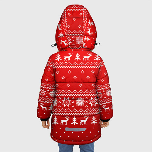 Зимняя куртка для девочки Красный узор с оленями / 3D-Черный – фото 4