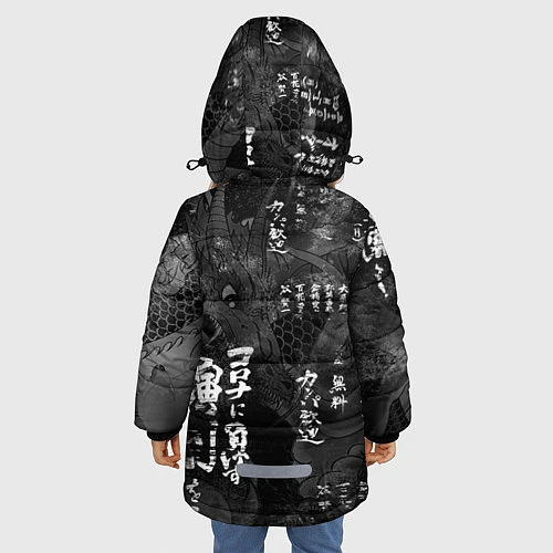 Зимняя куртка для девочки Dragon Fire Иероглифы Японский Дракон / 3D-Черный – фото 4