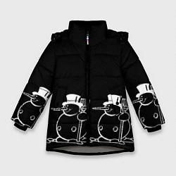 Куртка зимняя для девочки Снеговик на черном фоне, цвет: 3D-светло-серый