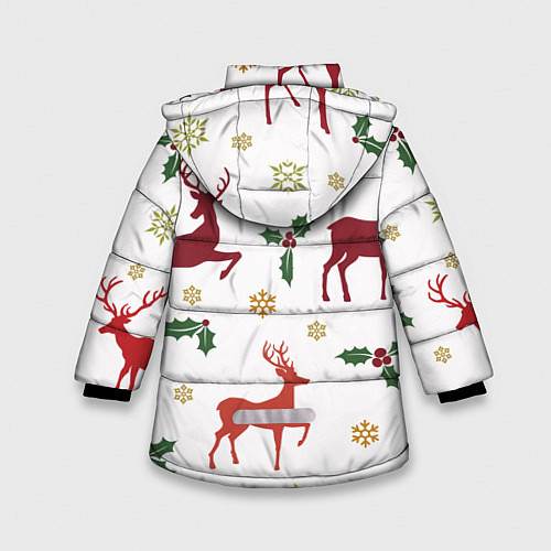 Зимняя куртка для девочки Новогодние Олени Снежинки / 3D-Светло-серый – фото 2