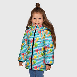 Куртка зимняя для девочки Разноцветное мороженое паттерн, цвет: 3D-красный — фото 2