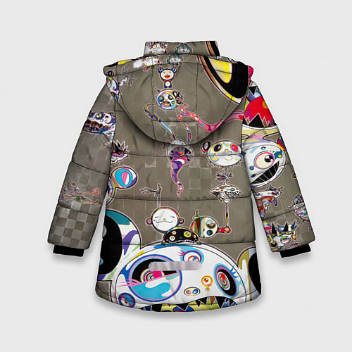 Зимняя куртка для девочки Takashi Murakami арт с языками / 3D-Светло-серый – фото 2