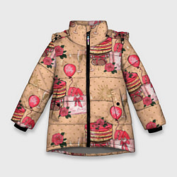 Куртка зимняя для девочки Праздничное настроение - сюрприз, цвет: 3D-светло-серый