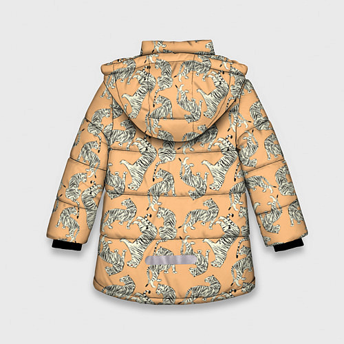 Зимняя куртка для девочки Тигры на оранжевом паттерн / 3D-Светло-серый – фото 2