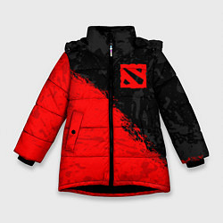 Куртка зимняя для девочки DOTA 2 RED LOGO, БРЫЗГИ КРАСОК, цвет: 3D-черный