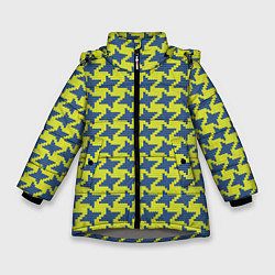 Куртка зимняя для девочки Сине-желтые гусиные лапки, цвет: 3D-светло-серый