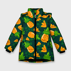 Куртка зимняя для девочки Ананасы Много ананасов, цвет: 3D-черный
