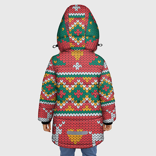 Зимняя куртка для девочки Вязаные олени в узоре / 3D-Черный – фото 4
