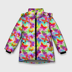 Куртка зимняя для девочки Разноцветные Бабочки Color, цвет: 3D-светло-серый
