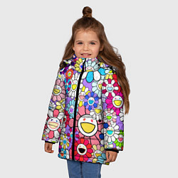 Куртка зимняя для девочки Цветы Takashi Murakami, цвет: 3D-светло-серый — фото 2