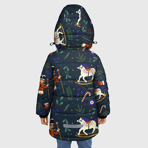 Зимняя куртка для девочки Щелкунчик паттерн с лошадкой / 3D-Красный – фото 4