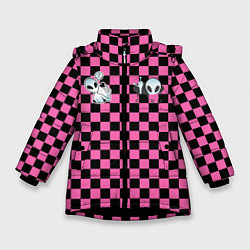 Куртка зимняя для девочки Инопланетянин в черно розовую клетку, цвет: 3D-черный