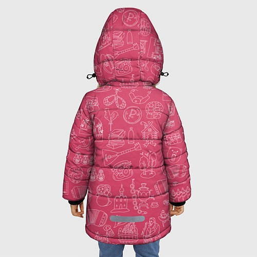 Зимняя куртка для девочки Паттерн русских иконок / 3D-Черный – фото 4
