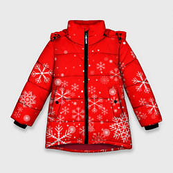 Куртка зимняя для девочки Летящие снежинки, цвет: 3D-красный
