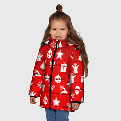 Куртка зимняя для девочки Новогодний узор красный градиент, цвет: 3D-черный — фото 2