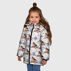 Куртка зимняя для девочки Снегири зима, цвет: 3D-красный — фото 2