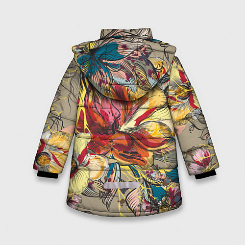 Зимняя куртка для девочки Очень красивые цветы / 3D-Светло-серый – фото 2