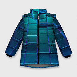Куртка зимняя для девочки 3D квадраты неоновые, цвет: 3D-светло-серый