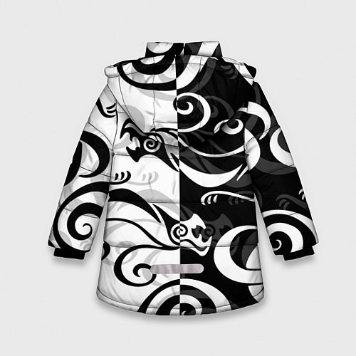 Зимняя куртка для девочки ЧЁРНО БЕЛЫЙ ТАТУ ДРАКЕНА TOKYO REVENGERS / 3D-Светло-серый – фото 2