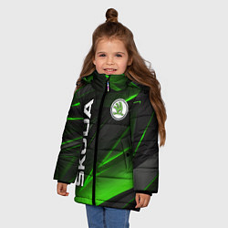 Куртка зимняя для девочки SKODA GEOMETRY STRIPES GREEN NEON, цвет: 3D-черный — фото 2