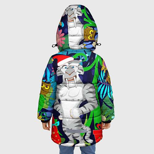 Зимняя куртка для девочки Новогодний тигр в джунглях / 3D-Красный – фото 4