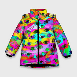 Куртка зимняя для девочки Психоделические взгляды, цвет: 3D-черный