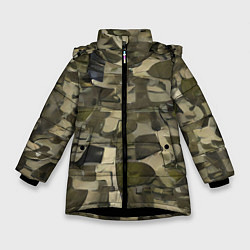 Куртка зимняя для девочки Игровой камуфляж, цвет: 3D-черный