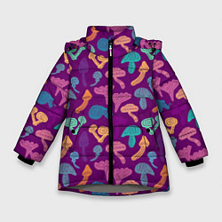 Куртка зимняя для девочки Психоделические грибы паттерн, цвет: 3D-светло-серый