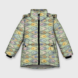 Куртка зимняя для девочки Рыбы паттерн, цвет: 3D-светло-серый