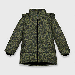 Куртка зимняя для девочки Цифра Флора пиксельный камуфляж, цвет: 3D-черный