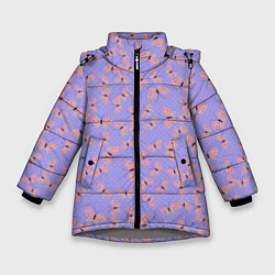 Зимняя куртка для девочки Бабочки паттерн лиловый