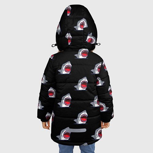 Зимняя куртка для девочки Мультяшная акула с открытой пастью паттерн / 3D-Черный – фото 4