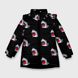 Куртка зимняя для девочки Мультяшная акула с открытой пастью паттерн, цвет: 3D-черный