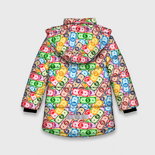 Зимняя куртка для девочки Разные Валюты и Криптовалюты / 3D-Светло-серый – фото 2