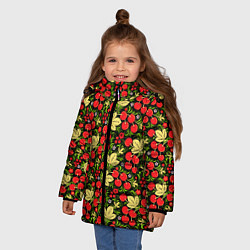 Куртка зимняя для девочки Черешни хохлома, цвет: 3D-черный — фото 2