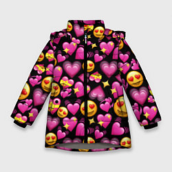 Куртка зимняя для девочки Эмодзи сердечки, цвет: 3D-светло-серый