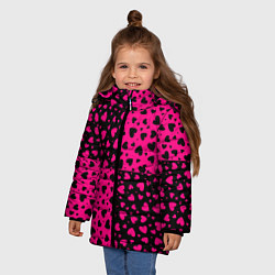 Куртка зимняя для девочки Черно-Розовые сердца, цвет: 3D-светло-серый — фото 2