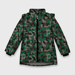 Куртка зимняя для девочки Зелёный Вязаный Камуфляж, цвет: 3D-светло-серый