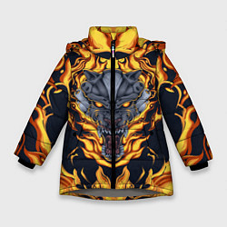 Куртка зимняя для девочки Маска тигра в огне, цвет: 3D-светло-серый