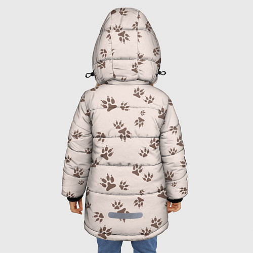 Зимняя куртка для девочки Бежевый паттерн лапки / 3D-Красный – фото 4