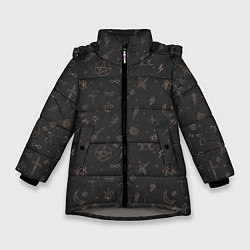 Куртка зимняя для девочки Паттерн пентаграмма черный, цвет: 3D-светло-серый