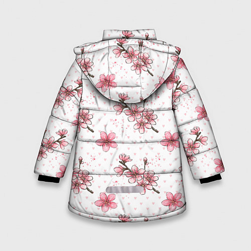 Зимняя куртка для девочки Сакура паттерн / 3D-Светло-серый – фото 2