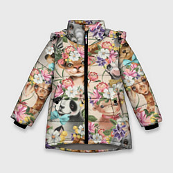 Куртка зимняя для девочки Дикие животные паттерн, цвет: 3D-светло-серый