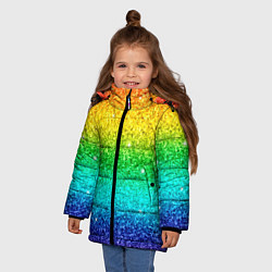 Куртка зимняя для девочки Блестки радуга, цвет: 3D-красный — фото 2