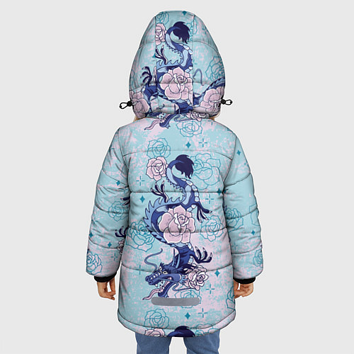 Зимняя куртка для девочки Японские драконы узор / 3D-Черный – фото 4