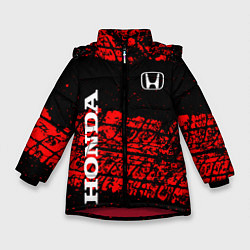 Куртка зимняя для девочки Honda Следы от шин, цвет: 3D-красный