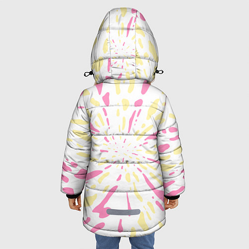 Зимняя куртка для девочки Розовый с желтым принт тай-дай / 3D-Черный – фото 4