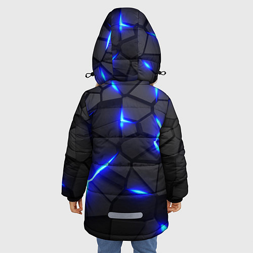 Зимняя куртка для девочки КИБЕРПАНК БРОНЯ: СИНЯЯ СТАЛЬ / 3D-Черный – фото 4