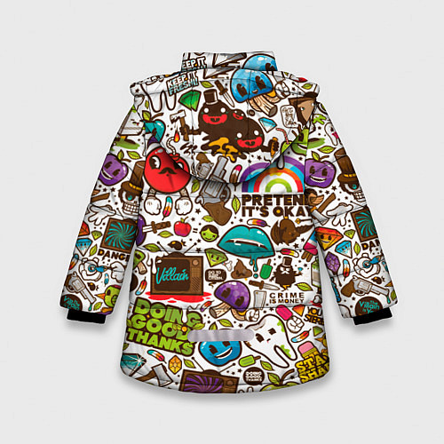 Зимняя куртка для девочки Смайл рисунки - арт / 3D-Светло-серый – фото 2